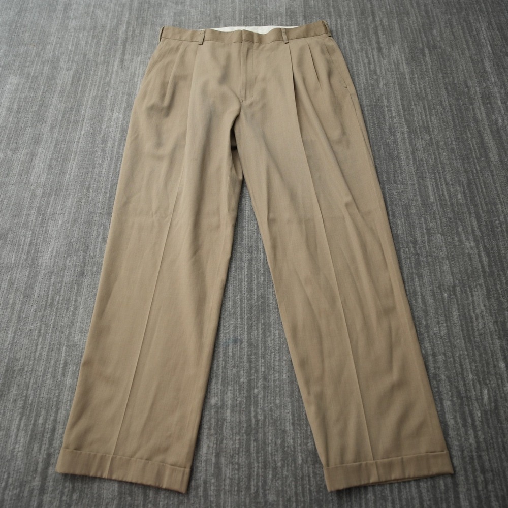 Jos A Bank Wool Dress Pants Men Brown Cuffed Solid‎ 36x30